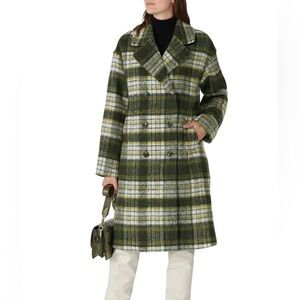 NWOT NVLT Women’s green plaid double breasted long coat